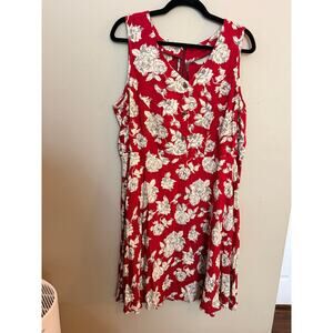 Women’s Red Floral Mini Dress Sleeveless Button Front Spring Summer Size Medium